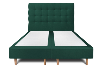 Lit 2x 90x200 cm - Sommier tapissier H35 cm + tête de lit capitonnée - Tissu Velours Vert