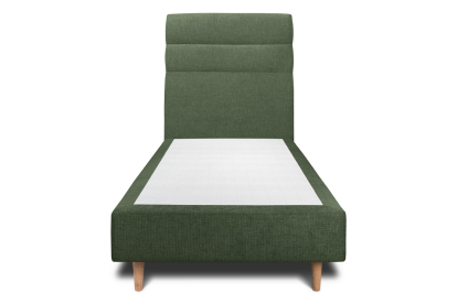 Lit 90x200 cm - Sommier tapissier H35 cm + tête de lit à lignes - Tissu Toile natté Vert Kaki