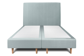 Lit 2x 90x200 cm - Sommier tapissier H35 cm + tête de lit tapissée - Tissu Velours Gris Bleuté