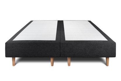Lit 2x 100x200 cm - Sommier tapissier H35 cm + tête de lit à lignes - Tissu Toile natté Noir
