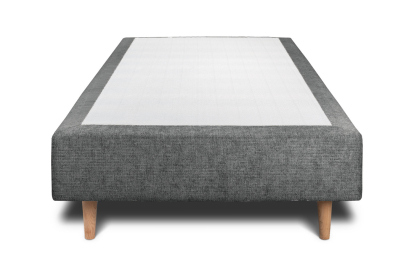 Lit 90x200 cm - Sommier tapissier H35 cm + tête de lit capitonnée - Tissu Toile natté Gris Anthracite