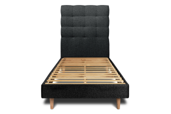 Lit 90x200 cm - Sommier à lattes H29 cm + tête de lit capitonnée - Tissu Bouclette Noir