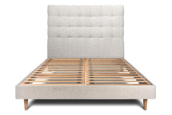 Lit 200x200 cm - Sommier à lattes H29 cm + tête de lit capitonnée - Tissu Bouclette Beige Clair