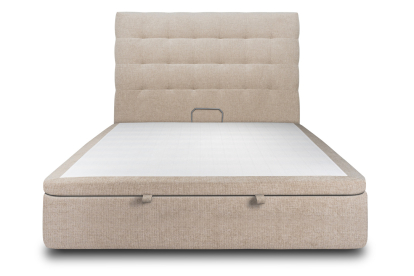 Lit coffre 140x200 cm avec Tête de lit capitonnée - Tissu Toile natté Beige Brun
