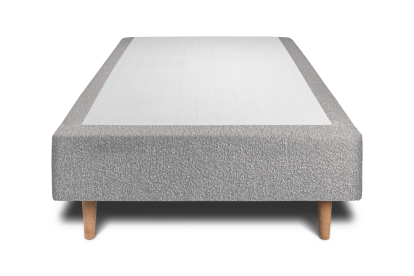 Lit 90x200 cm - Sommier tapissier H35 cm + tête de lit tapissée - Tissu Bouclette Gris