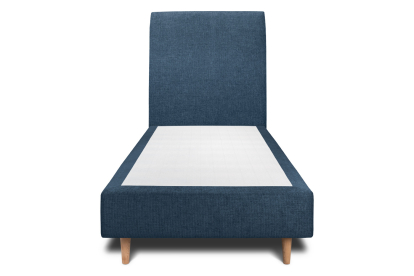 Lit 90x200 cm - Sommier tapissier H35 cm + tête de lit tapissée - Tissu Toile natté Bleu Océan