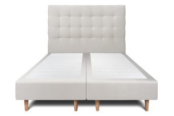 Lit 2x 90x200 cm - Sommier tapissier H35 cm + tête de lit capitonnée - Tissu Velours Gris Clair
