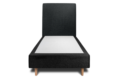 Lit 90x200 cm - Sommier tapissier H35 cm + tête de lit tapissée - Tissu Bouclette Noir