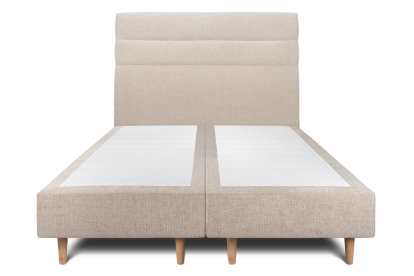 Lit 2x 100x200 cm - Sommier tapissier H35 cm + tête de lit à lignes - Tissu Toile natté Beige Brun