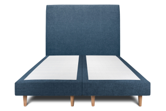 Lit 2x 100x200 cm - Sommier tapissier H29 cm + tête de lit tapissée - Tissu Toile natté Bleu Océan