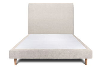 Lit 140x200 cm - Sommier tapissier H29 cm + tête de lit tapissée - Tissu Toile natté Beige Clair