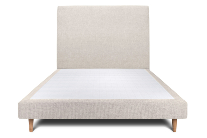 Lit 140x200 cm - Sommier tapissier H29 cm + tête de lit tapissée - Tissu Toile natté Beige Clair