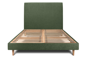 Lit 160x200 cm - Sommier à lattes H29 cm + tête de lit tapissée - Tissu Toile natté Vert Kaki
