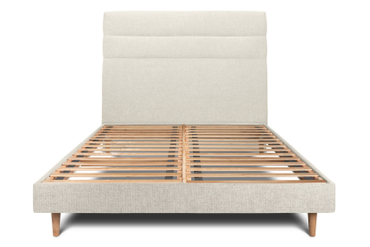 Lit 160x200 cm - Sommier à lattes H29 cm + tête de lit à lignes - Tissu Toile natté Beige Clair