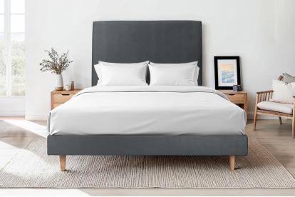 Lit 140x200 cm - Sommier tapissier H29 cm + tête de lit tapissée - Tissu Velours Gris Anthracite