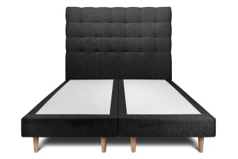Lit 2x 90x200 cm - Sommier tapissier H29 cm + tête de lit capitonnée - Tissu Bouclette Noir