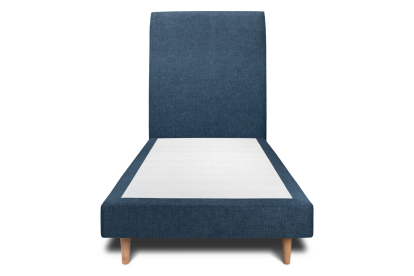 Lit 90x190 cm - Sommier tapissier H29 cm + tête de lit tapissée - Tissu Toile natté Bleu Océan
