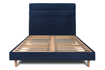 Lit 160x200 cm - Sommier à lattes H29 cm + tête de lit à lignes - Tissu Velours Bleu Océan