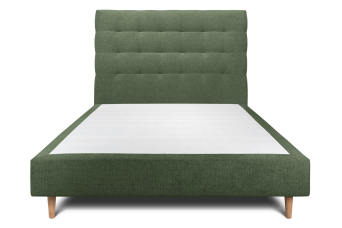 Lit 160x200 cm - Sommier tapissier H35 cm + tête de lit capitonnée - Tissu Toile natté Vert Kaki