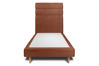 Lit 90x200 cm - Sommier tapissier H29 cm + tête de lit à lignes - Tissu Bouclette Terracotta