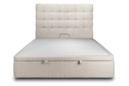 Lit coffre 140x200 cm avec Tête de lit capitonnée - Tissu Bouclette Beige Clair
