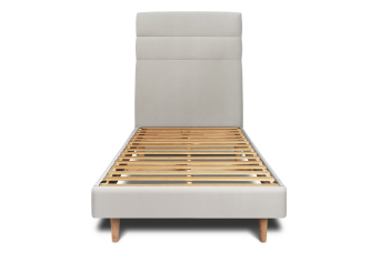 Lit 90x190 cm - Sommier à lattes H29 cm + tête de lit à lignes - Tissu Velours Gris Clair