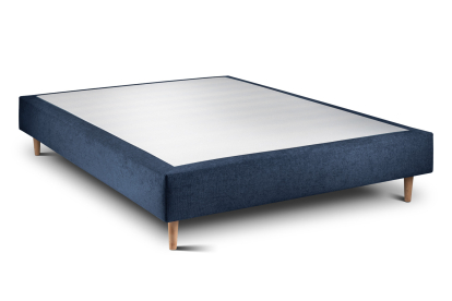 Lit 140x200 cm - Sommier tapissier H35 cm + tête de lit capitonnée - Tissu Toile natté Bleu Océan