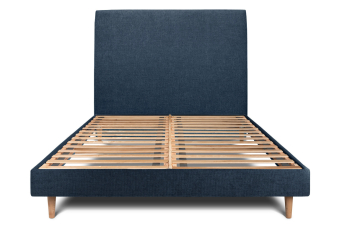 Lit 180x200 cm - Sommier à lattes H29 cm + tête de lit tapissée - Tissu Toile natté Bleu Océan