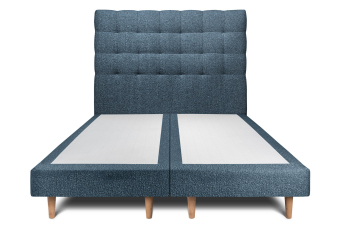 Lit 2x 80x200 cm - Sommier tapissier H29 cm + tête de lit capitonnée - Tissu Bouclette Bleu
