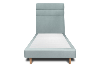Lit 90x190 cm - Sommier tapissier H29 cm + tête de lit à lignes - Tissu Velours Gris Bleuté