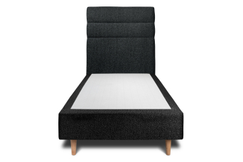 Lit 90x190 cm - Sommier tapissier H35 cm + tête de lit à lignes - Tissu Bouclette Noir