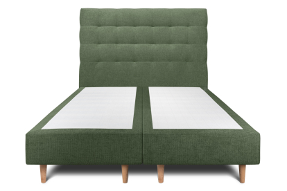 Lit 2x 90x200 cm - Sommier tapissier H35 cm + tête de lit capitonnée - Tissu Toile natté Vert Kaki