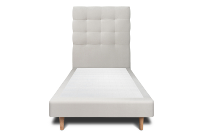 Lit 90x200 cm - Sommier tapissier H29 cm + tête de lit capitonnée - Tissu Velours Gris Clair