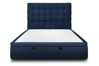 Lit coffre 180x200 cm avec Tête de lit capitonnée - Tissu Velours Bleu Océan
