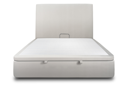 Lit coffre 200x200 cm avec Tête de lit tapissée - Tissu Velours Gris Clair