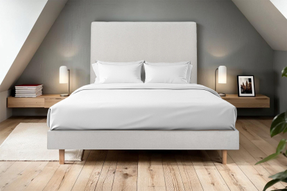 Lit 200x200 cm - Sommier à lattes H29 cm + tête de lit tapissée - Tissu Velours Gris Clair