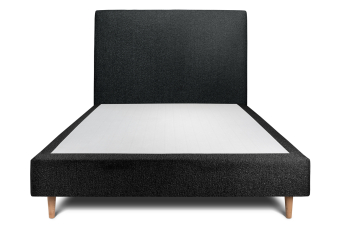 Lit 160x200 cm - Sommier tapissier H35 cm + tête de lit tapissée - Tissu Bouclette Noir