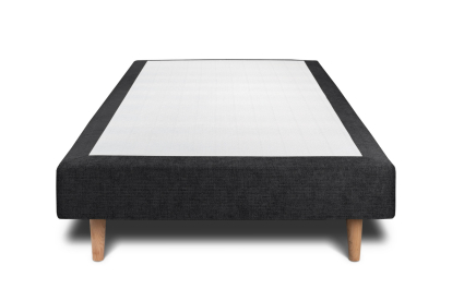 Lit 90x190 cm - Sommier tapissier H29 cm + tête de lit capitonnée - Tissu Toile natté Noir
