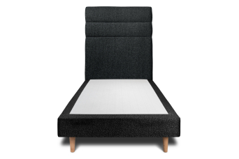 Lit 90x190 cm - Sommier tapissier H29 cm + tête de lit à lignes - Tissu Bouclette Noir