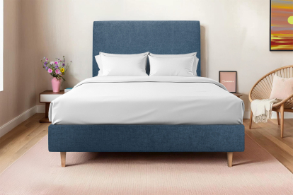 Tête de lit 135 cm Tapissée - Tissu Toile Natté Bleu Ocean