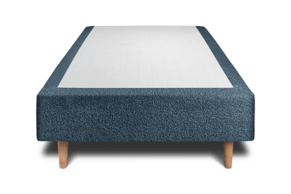 Lit 90x200 cm - Sommier tapissier H35 cm + tête de lit capitonnée - Tissu Bouclette Bleu