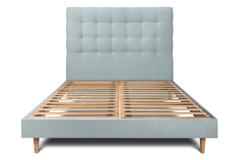 Lit 160x200 cm - Sommier à lattes H29 cm + tête de lit capitonnée - Tissu Velours Gris Bleuté