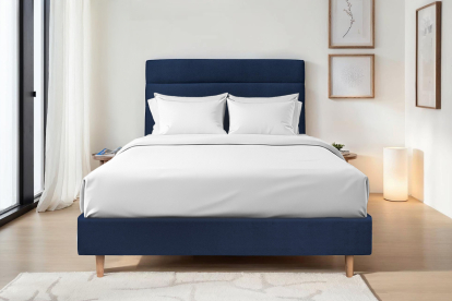 Tête de lit 180 cm Lignes - Tissu Velours Bleu Ocean