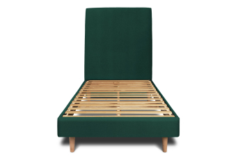 Lit 90x190 cm - Sommier à lattes H29 cm + tête de lit tapissée - Tissu Velours Vert