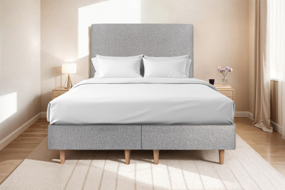 Lit 2x 80x200 cm - Sommier tapissier H35 cm + tête de lit tapissée - Tissu Bouclette Gris