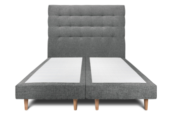 Lit 2x 100x200 cm - Sommier tapissier H29 cm + tête de lit capitonnée - Tissu Toile natté Gris Anthracite