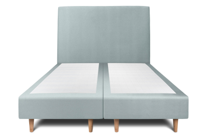 Lit 2x 80x200 cm - Sommier tapissier H35 cm + tête de lit tapissée - Tissu Velours Gris Bleuté