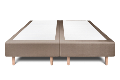 Lit 2x 90x200 cm - Sommier tapissier H35 cm + tête de lit à lignes - Tissu Velours Taupe