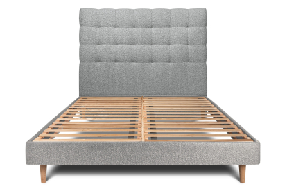 Lit 140x190 cm - Sommier à lattes H29 cm + tête de lit capitonnée - Tissu Bouclette Gris