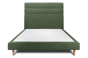 Lit 160x200 cm - Sommier tapissier H29 cm + tête de lit à lignes - Tissu Toile natté Vert Kaki